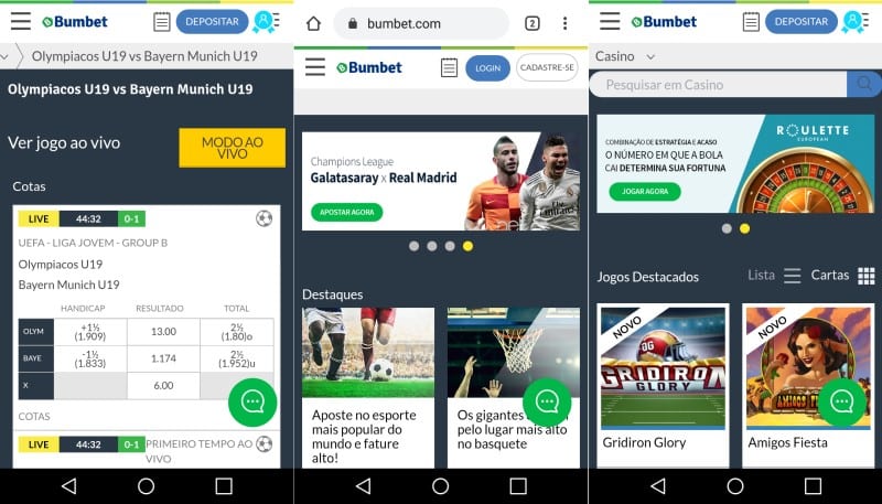 Visual do site Bumbet Brasil no celular