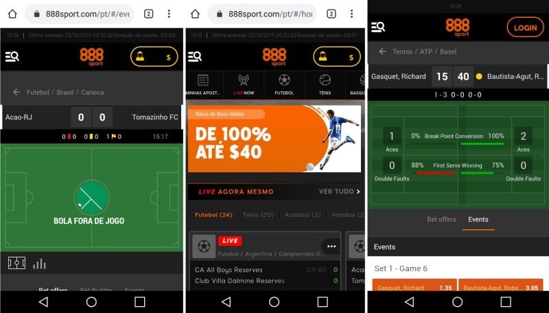 Site responsivo do 888sport Brasil