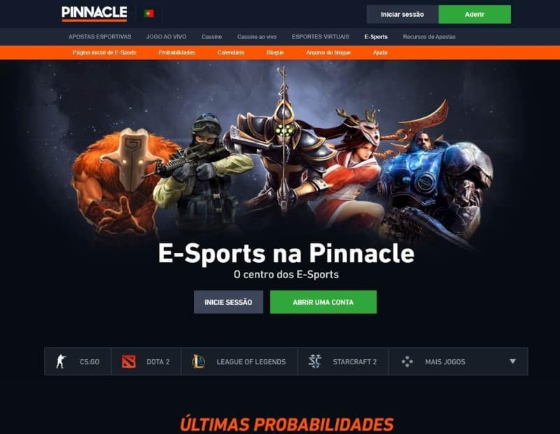 Home do hub de e-ports da Pinnacle Brasil