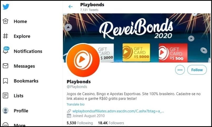 Twitter do Playbonds é atualizado constantemente