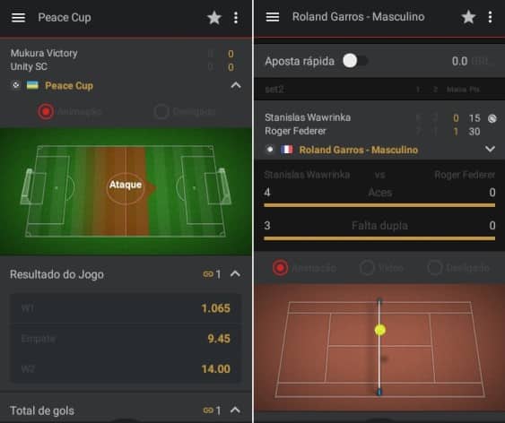 telas do app Suprabets