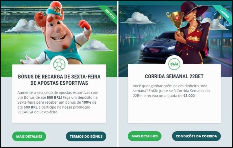 Bonus semanais do site de apostas 22bet