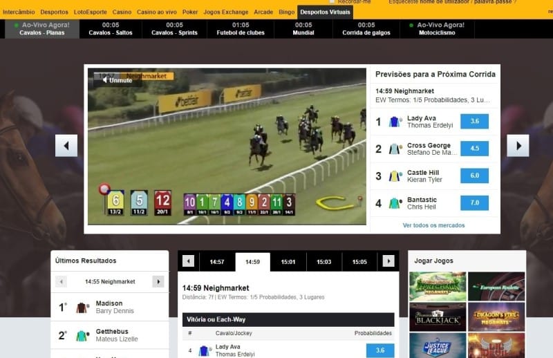 Corrida de cavalos virtual na Betfair