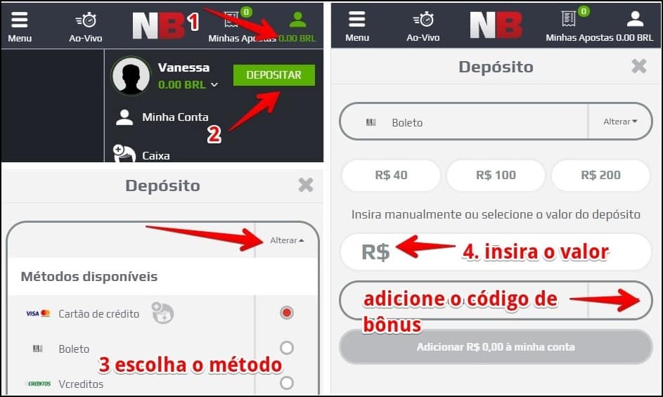 tela de depósito do netbet apostas