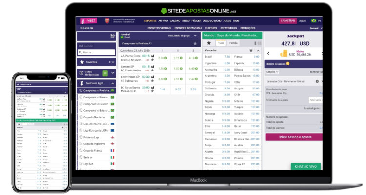 interface do Vbet no computador e smartphone