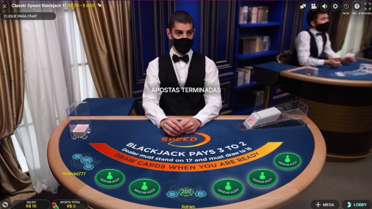 interface de apostas do Blackjack