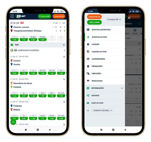 interface smartphone 20bet